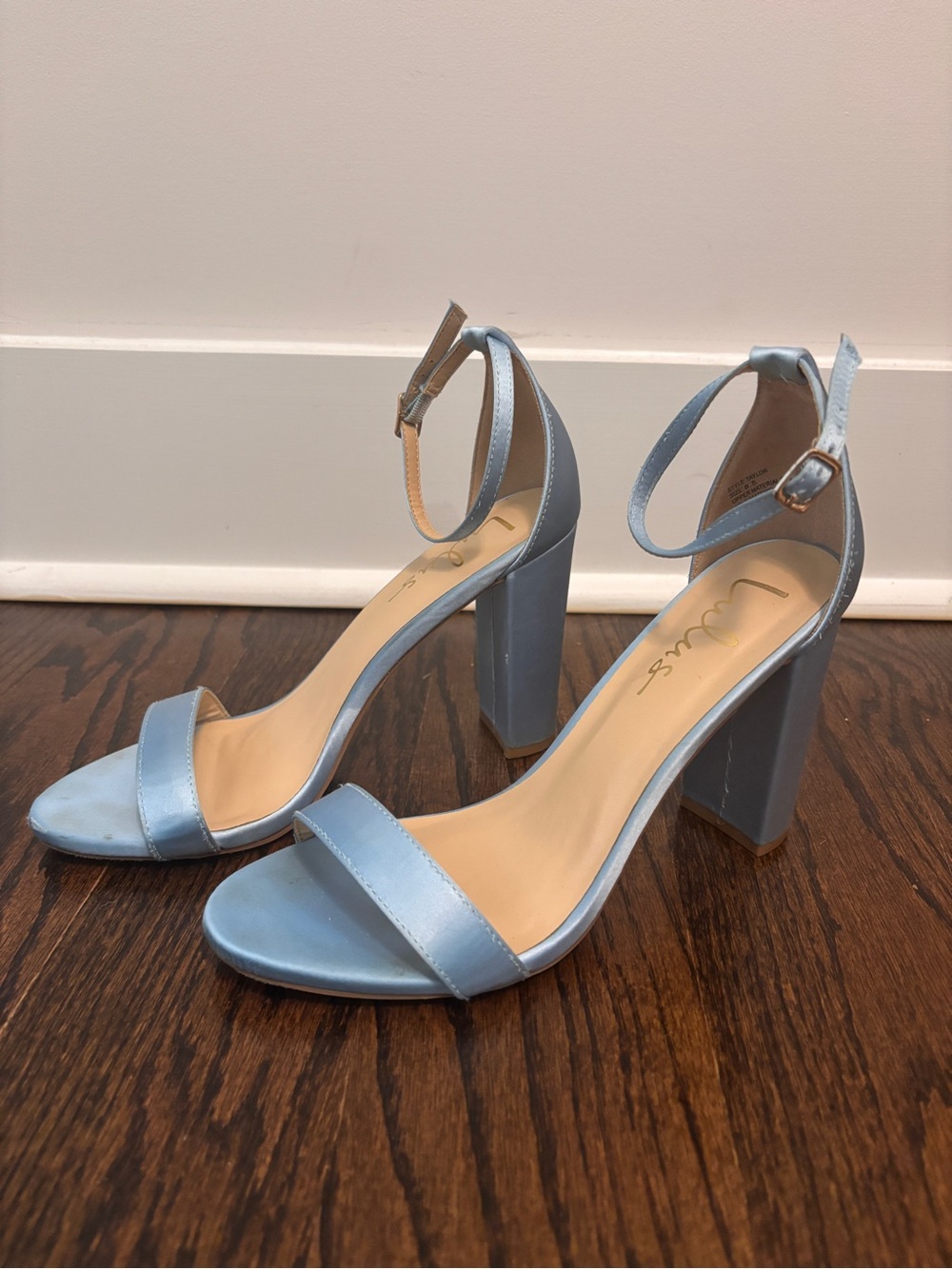 Lulus Blue Satin Ankle Strap Heels